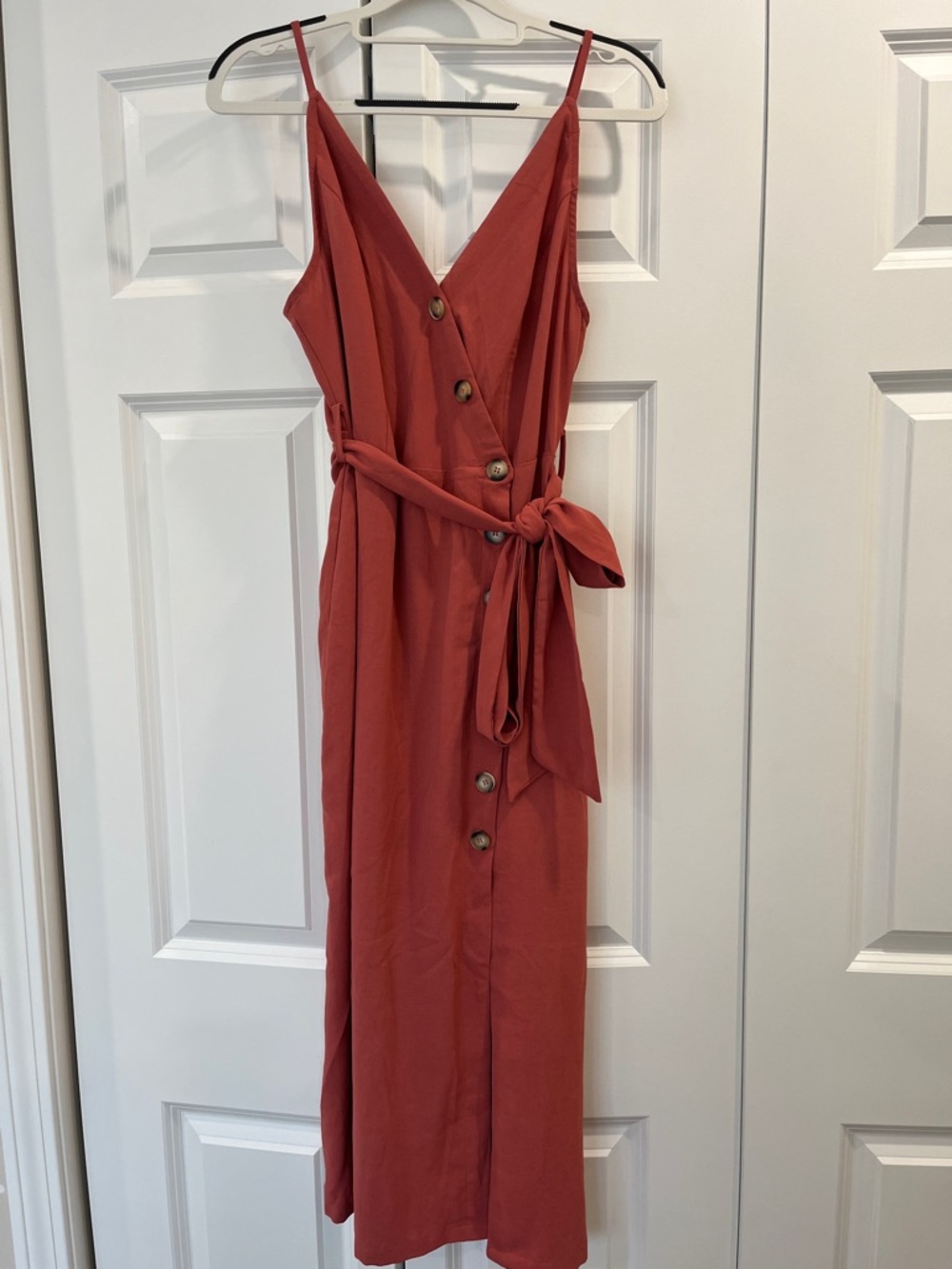 Pinkblush Pink Button-Front Midi Dress with Tie Waist